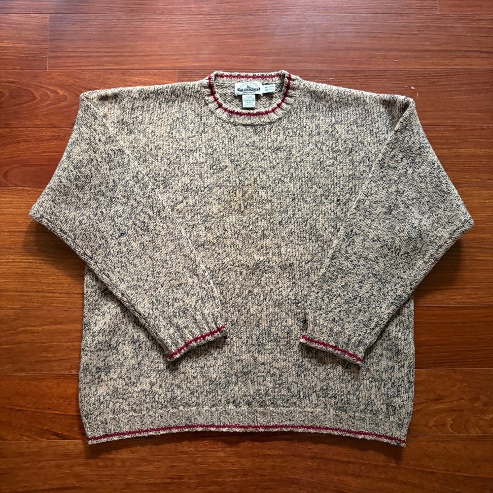 Eddie Bauer Mens XXL Wool Sweater Legends Marled Knit Vintage 90s Gorpcore Tan